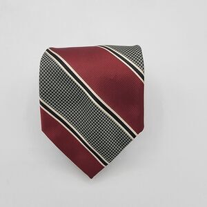 Necktie Mens Vintage George designer size 56" x 3.5", Red Grey Striped